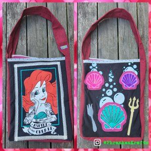 THE LITTLE MERMAID Tattoo Ariel Shell Pocket T-Shirt & Denim Handmade Tote Bag